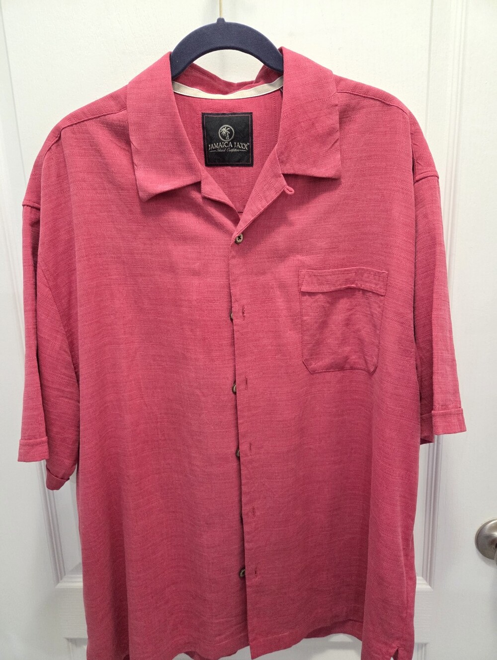 Jamaica Jaxx Men's Casual Button-Down Shirt in Coral Red